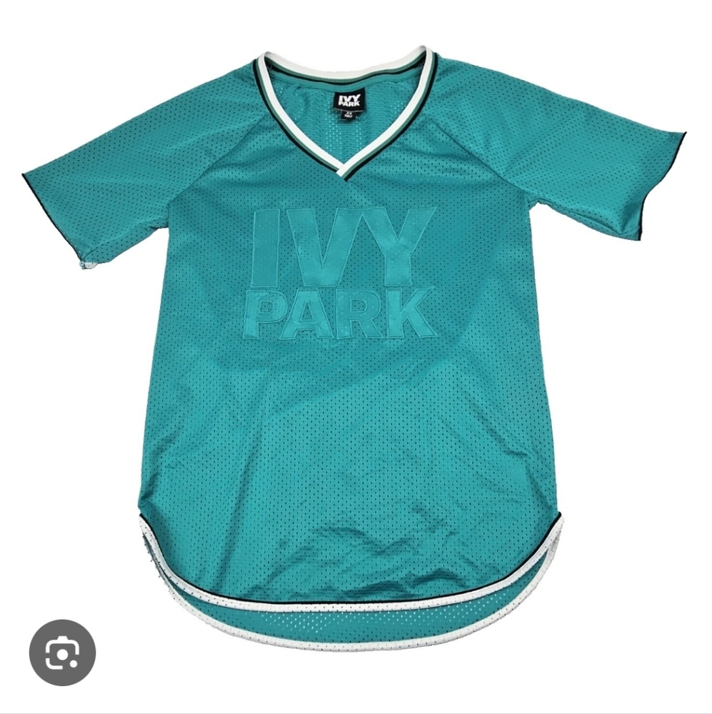 IVY PARK Turquoise Mesh Jersey Top Beyoncé